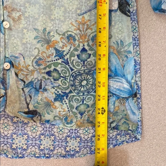 Blue Ruffled Blouse with 3/4 Sleeves - Picture 6 of 7